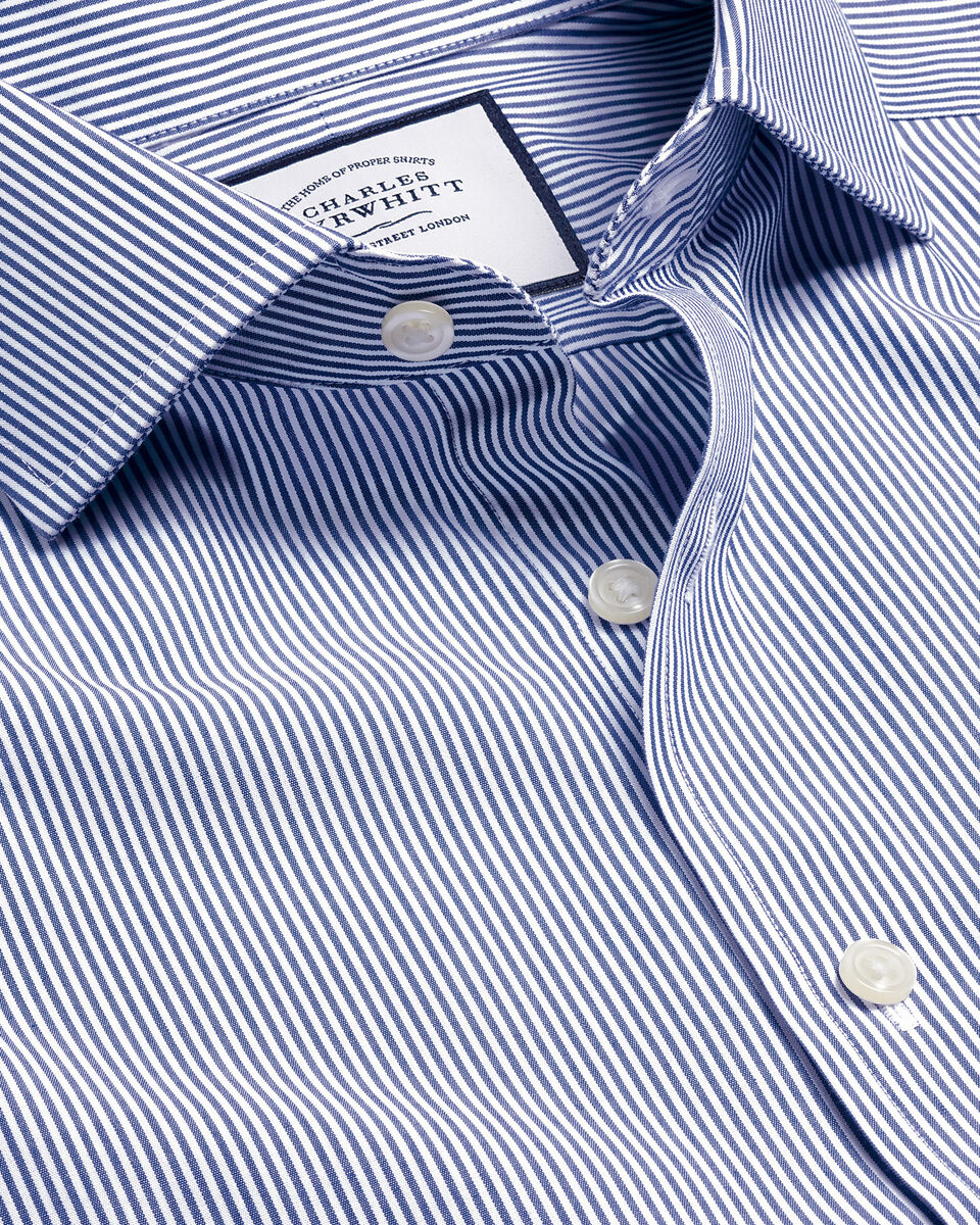 Slim Fit Cutaway Collar Non-Iron Bengal Stripe Shirt - Royal Blue