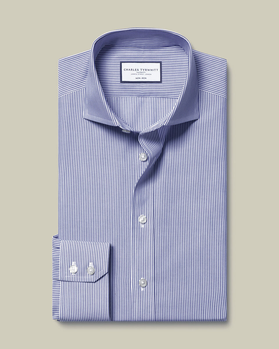 Cutaway Collar Non-Iron Poplin Bengal Stripe Extra Slim Fit Shirt Royal Blue