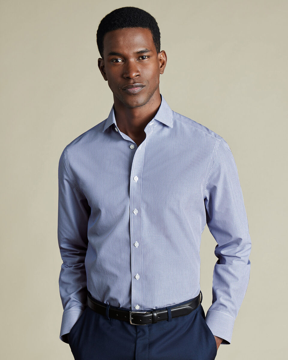 Cutaway Collar Non-Iron Poplin Bengal Stripe Extra Slim Fit Shirt Royal Blue