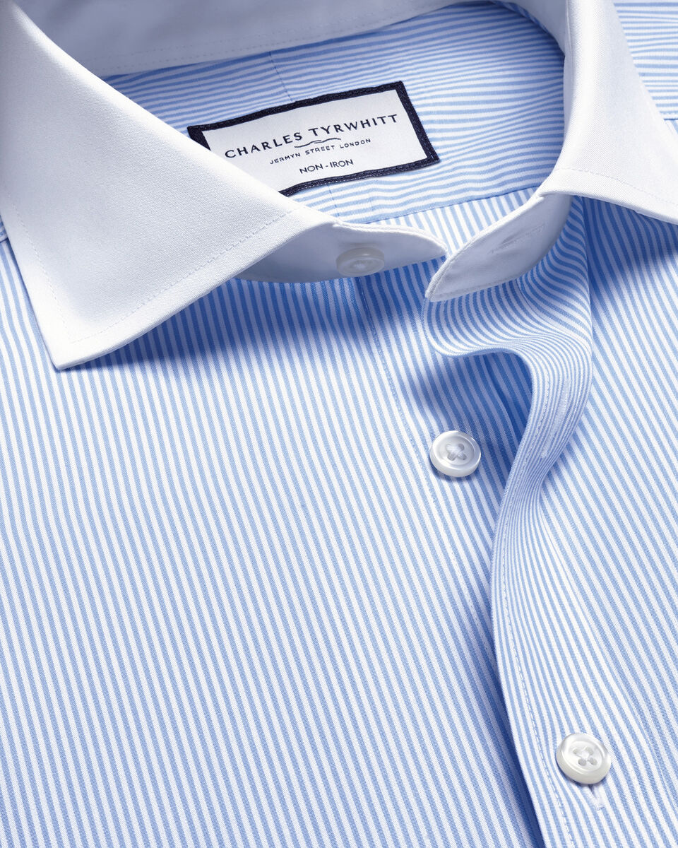 Cutaway Collar Non-Iron Poplin Stripe Winchester Shirt - Sky