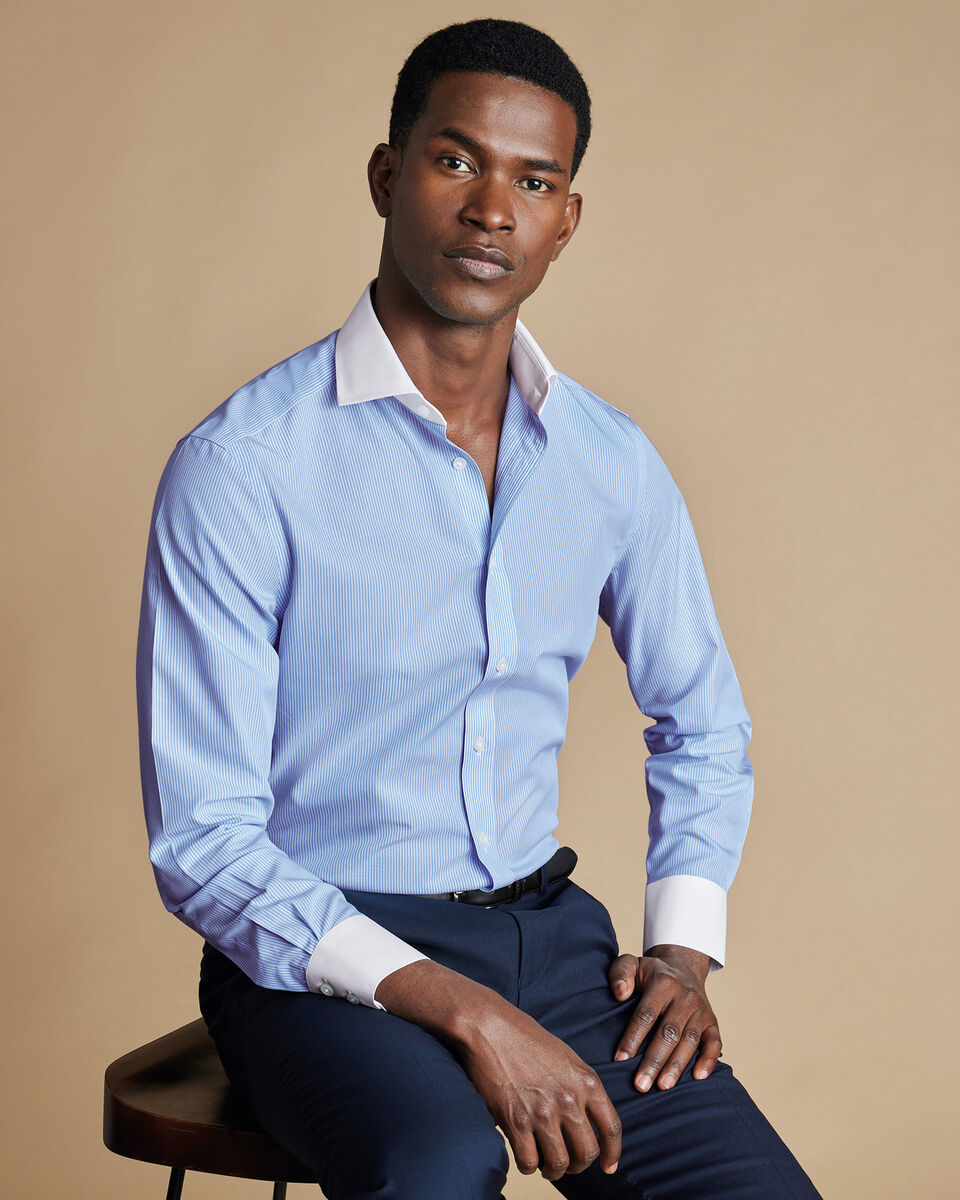 Contrast Collar Bengal Stripe Winchester Slim Fit Shirt
