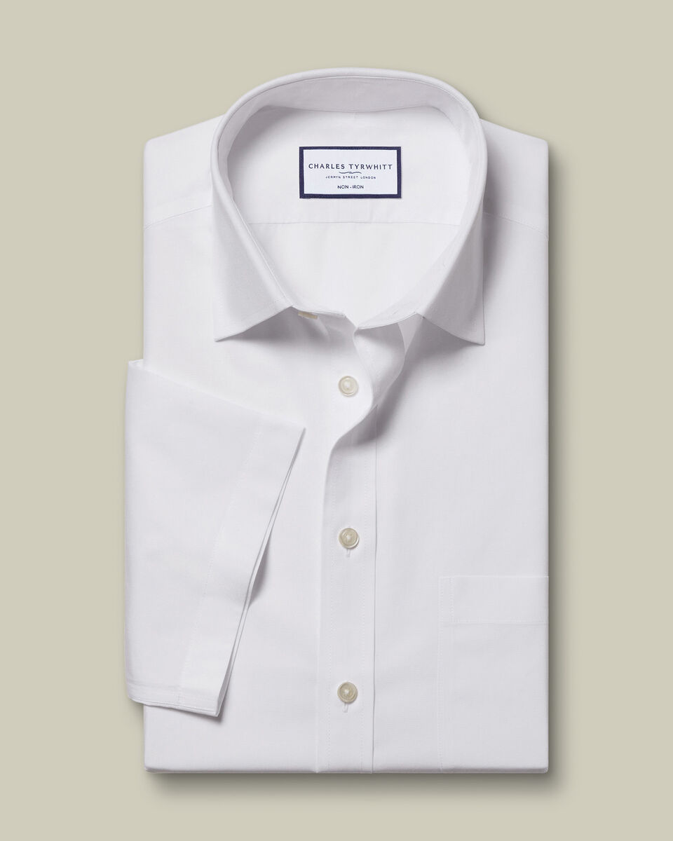 Non-Iron Poplin Slim Fit Short-Sleeve Shirt - White