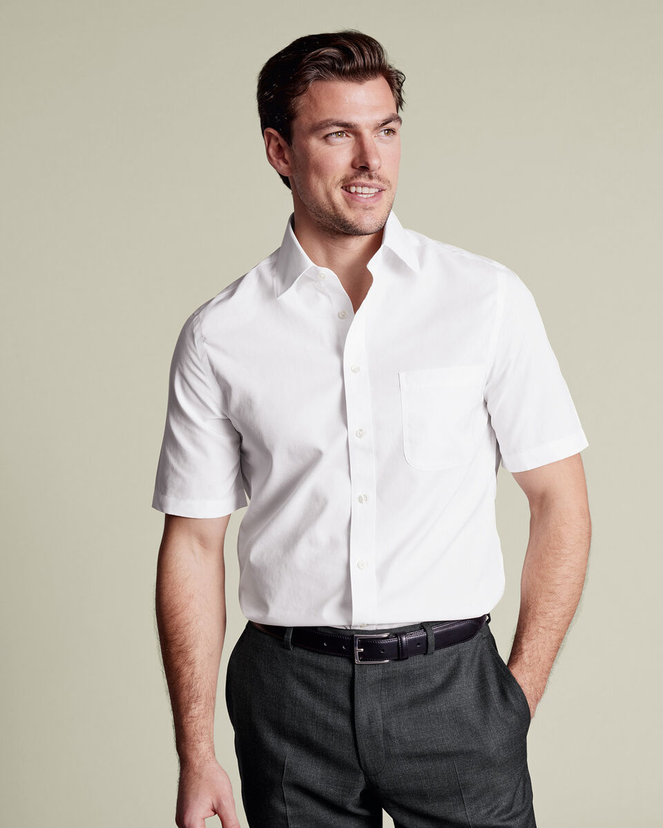 Non-Iron Poplin Slim Fit Short-Sleeve Shirt - White