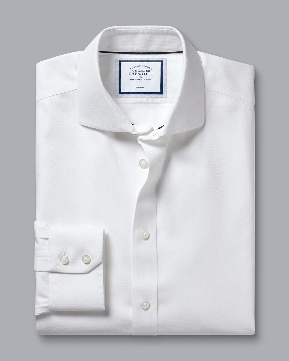 Cutaway Collar Non-Iron Henley Weave Classic Fit Shirt - White