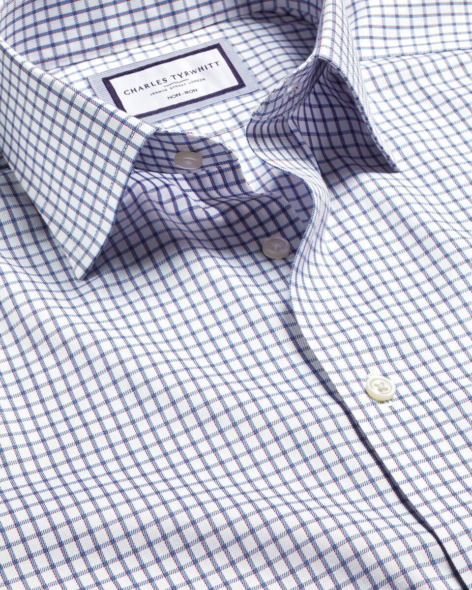 Non-Iron Two Colour Check Extra Slim Fit Shirt - Indigo Blue