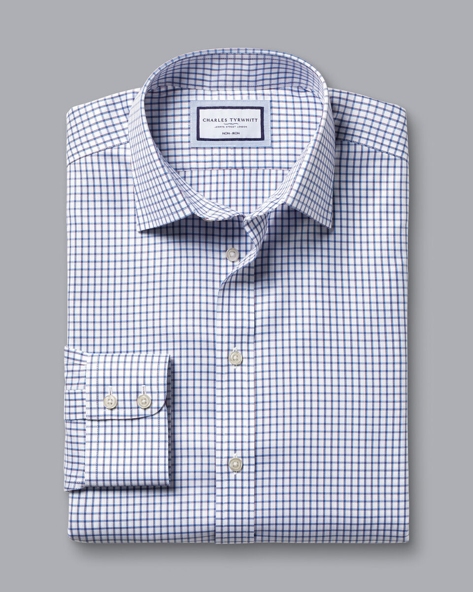 Non-Iron Two Colour Check Extra Slim Fit Shirt - Indigo Blue
