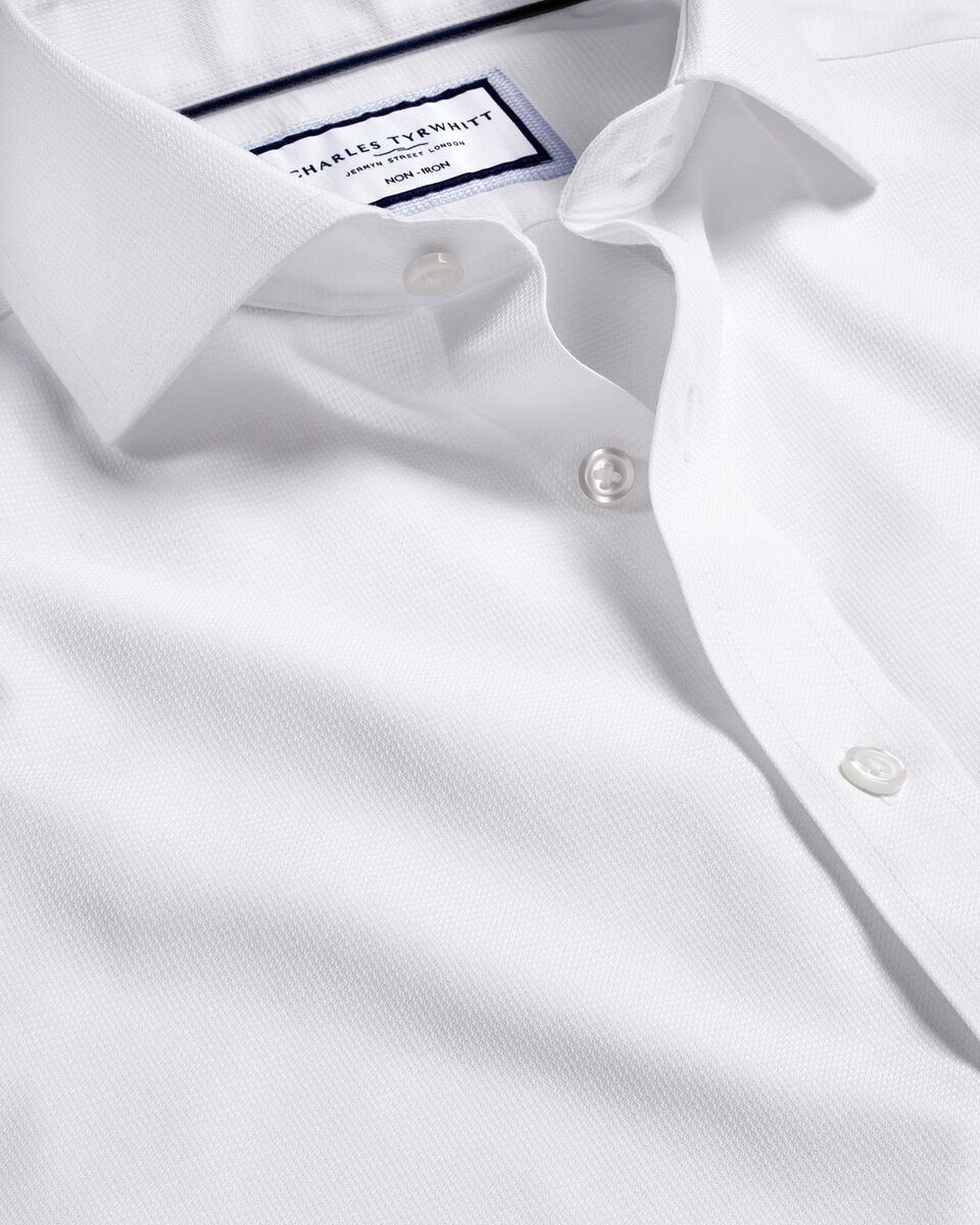 Spread Collar Non-Iron Clifton Weave Double Cuff Extra Slim Fit Shirt - White