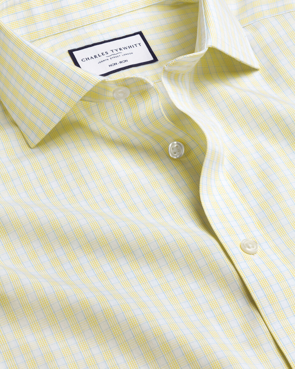 Spread Collar Non-Iron Poplin Check Slim Fit Shirt - Lemon