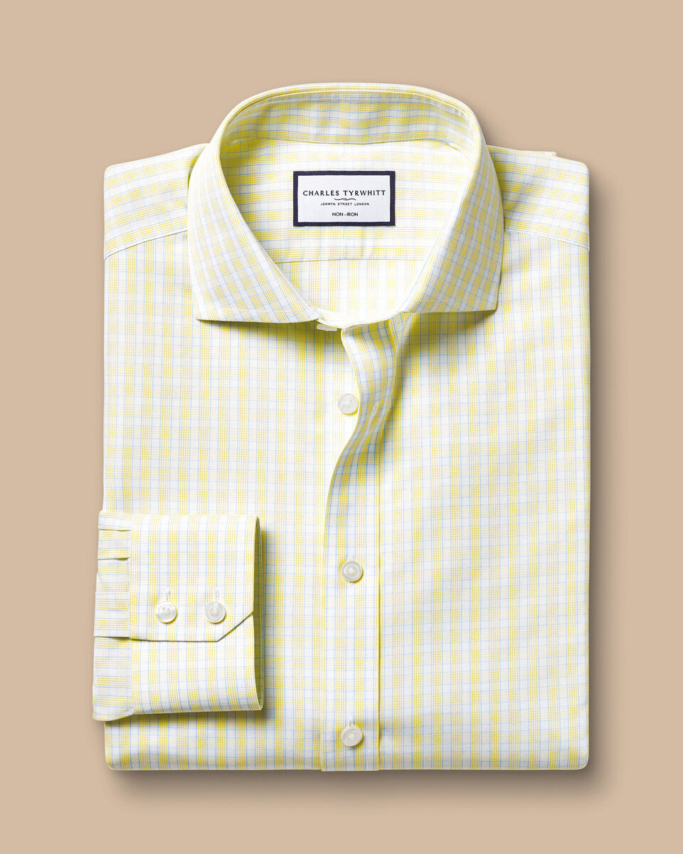 Spread Collar Non-Iron Poplin Check Slim Fit Shirt - Lemon