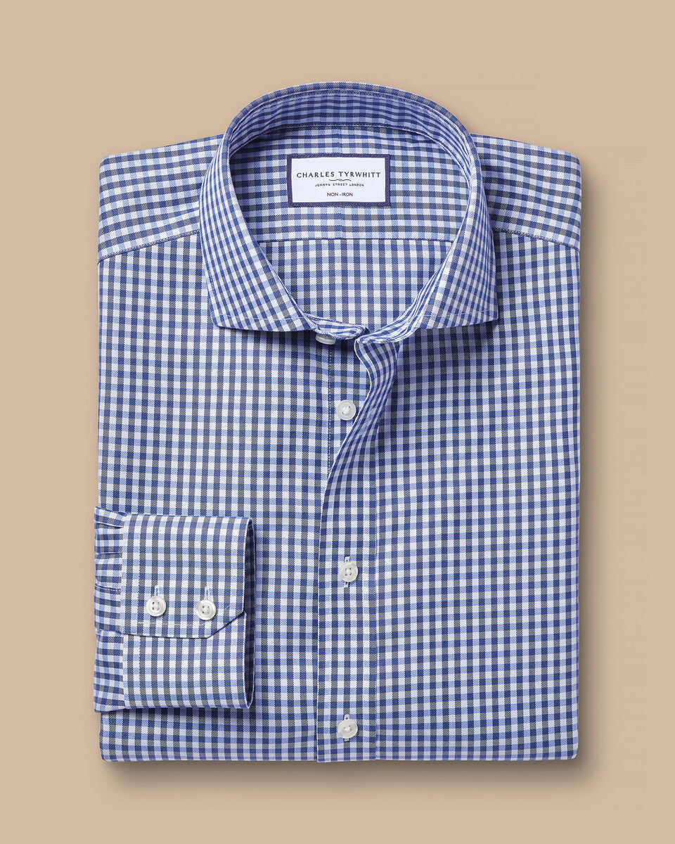 Cutaway Collar Non-Iron Twill Gingham Shirt