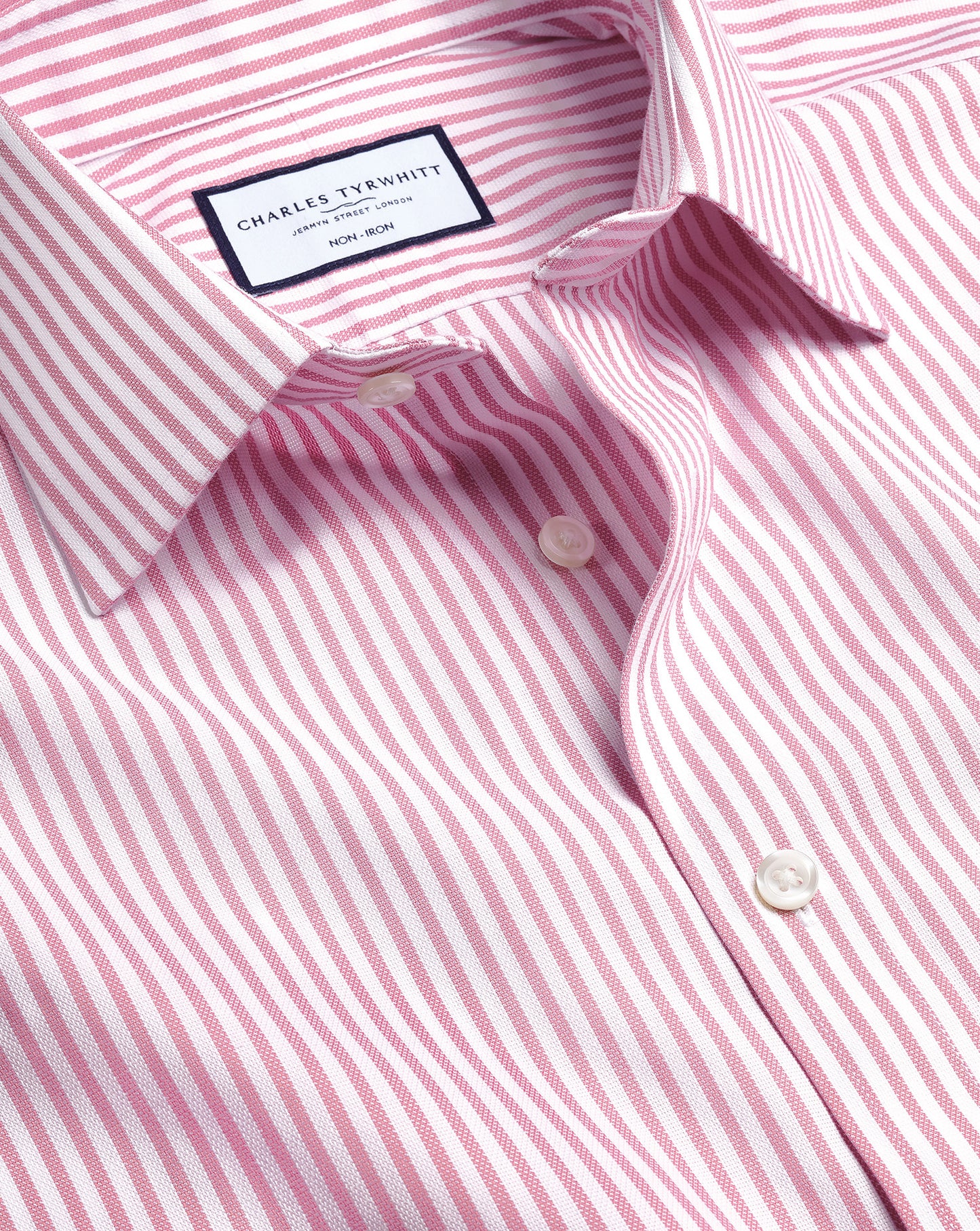 Non-Iron Royal Oxford Butcher Stripe Slim Fit Shirt - Pink