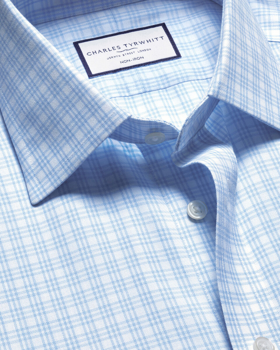 Non-Iron Twill Check Extra Slim Fit Shirt - Sky Blue