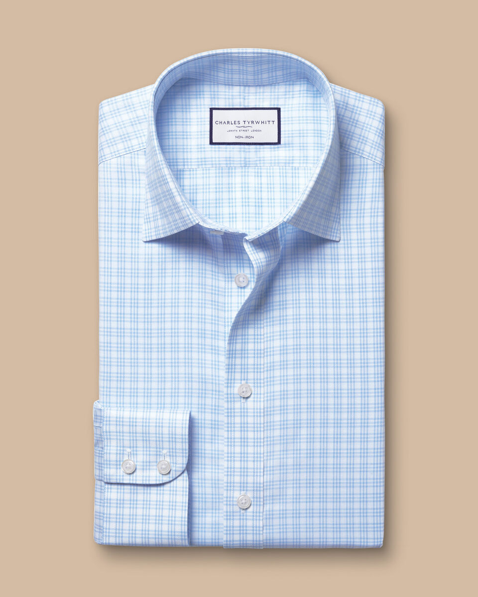 Non-Iron Twill Check Extra Slim Fit Shirt - Sky Blue
