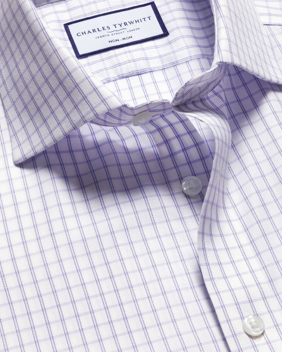 Cutaway Collar Non-Iron Twill Fine Check Extra Slim Shirt - Lilac
