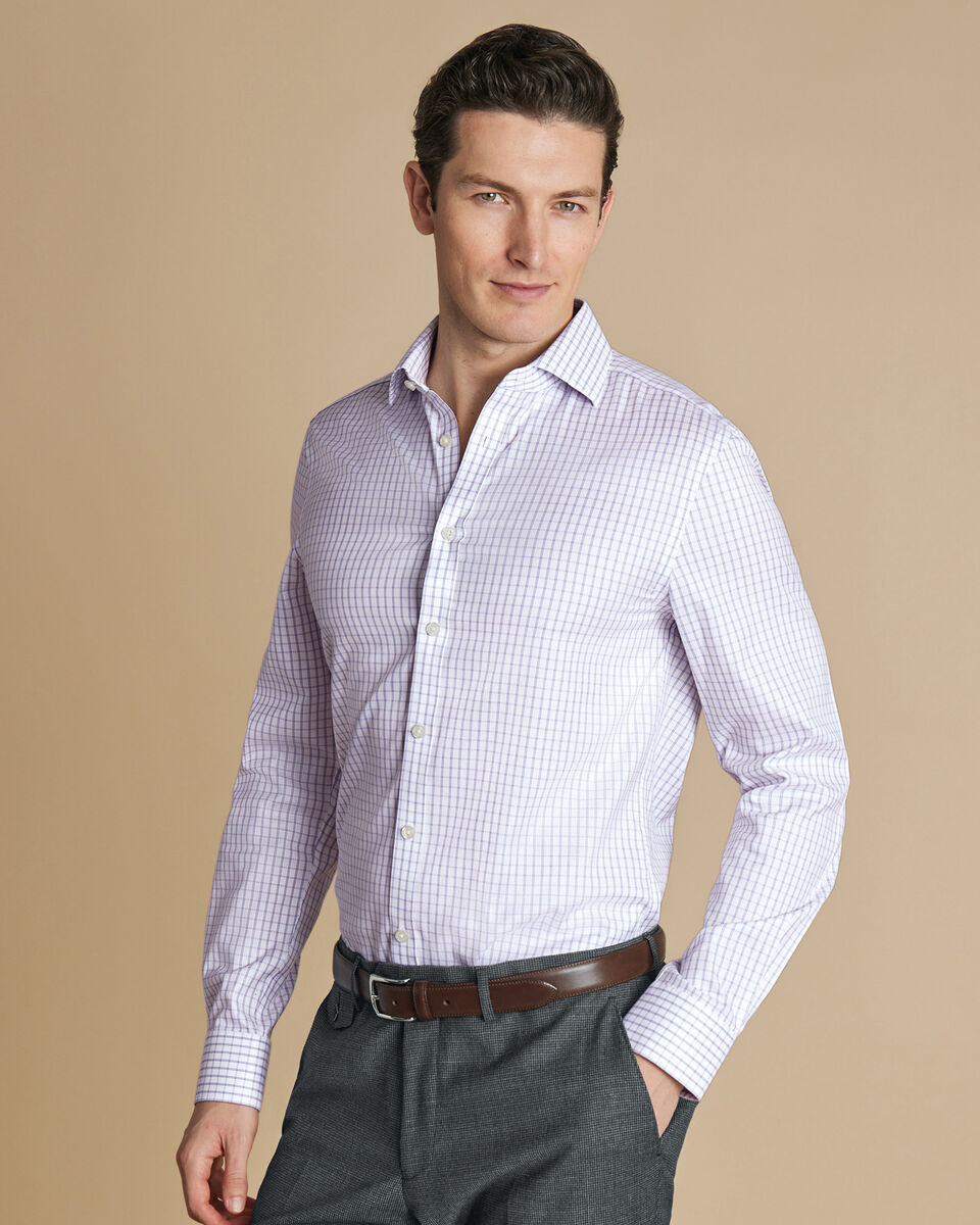Cutaway Collar Non-Iron Twill Fine Check Extra Slim Shirt - Lilac