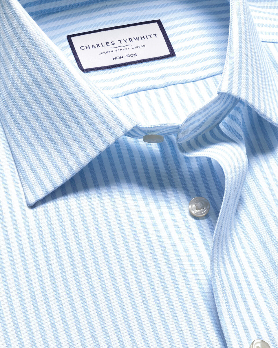 Non-Iron Royal Oxford Stripe Extra Slim Fit Shirt - Sky Blue