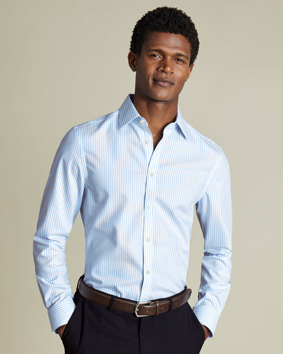 Non-Iron Royal Oxford Stripe Extra Slim Fit Shirt - Sky Blue