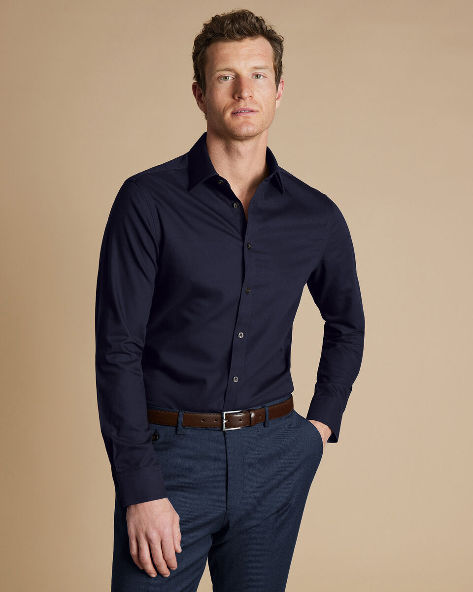 Cutaway Collar Non-Iron Twill Slim Fit Shirt - Navy