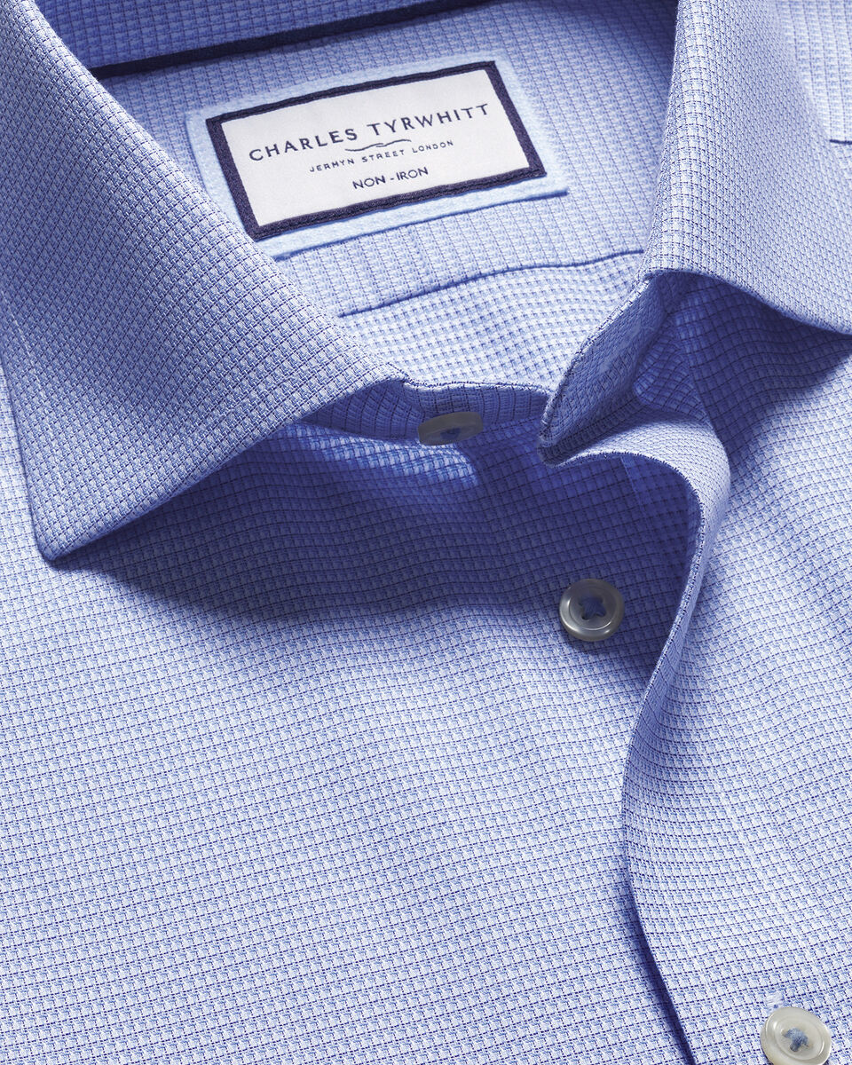 Cutaway Collar Non-Iron Stretch Kensington Weave Shirt - Cobalt Blue