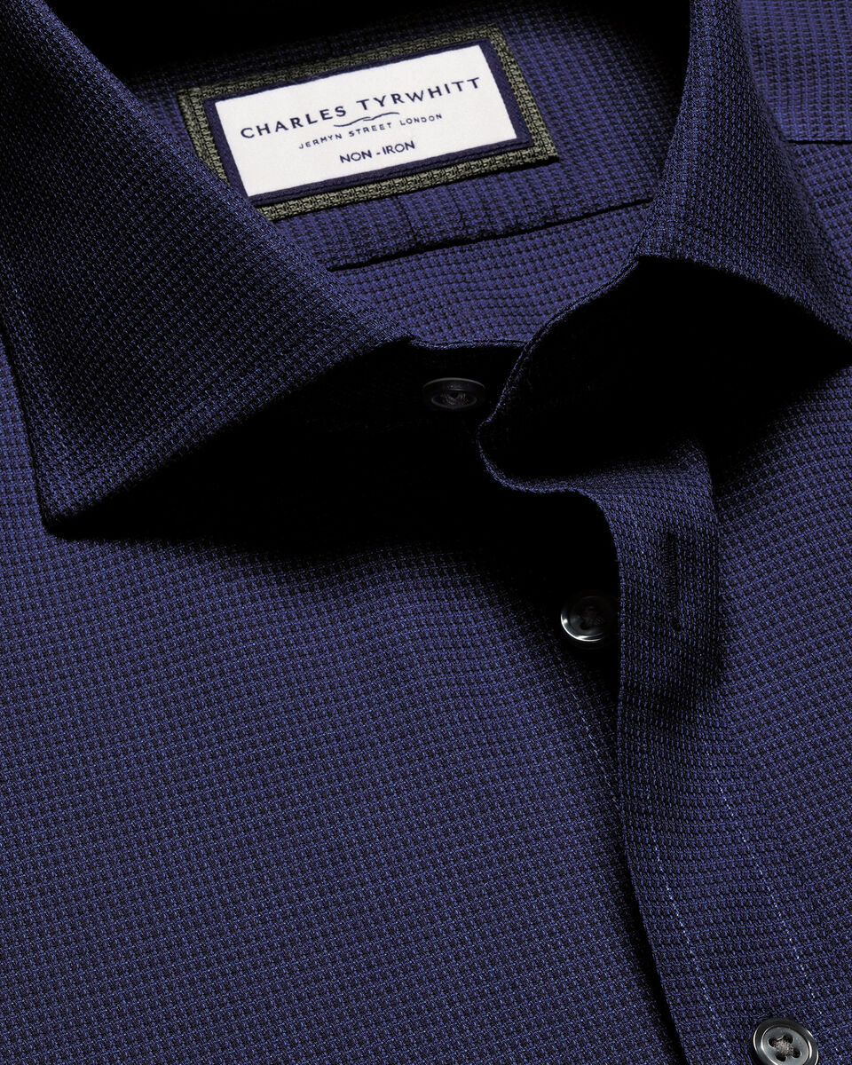 Cutaway Collar Non-Iron Stretch Kensington Weave Slim Fit Shirt - French Blue