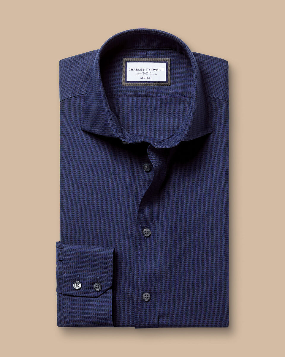 Cutaway Collar Non-Iron Stretch Kensington Weave Slim Fit Shirt - French Blue