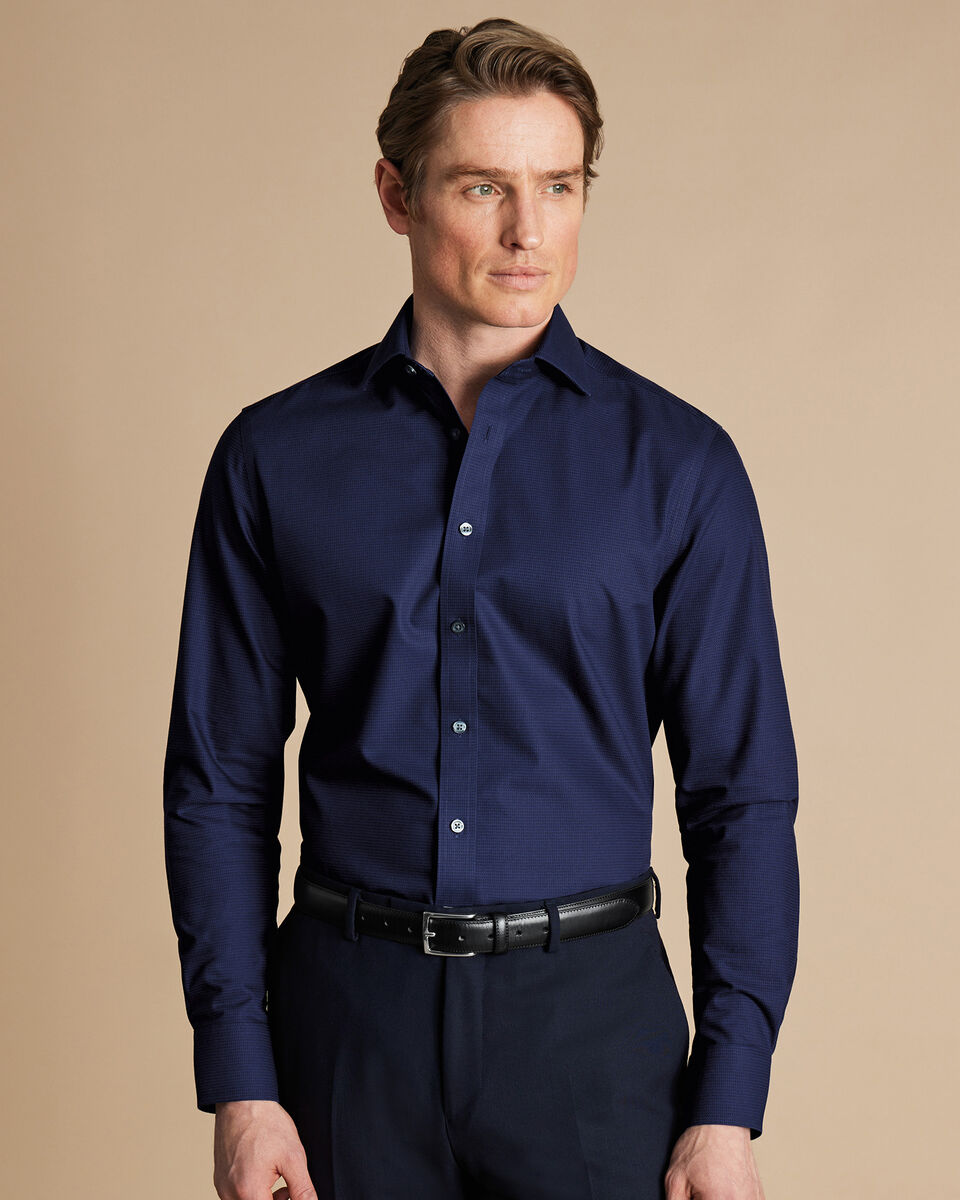 Cutaway Collar Non-Iron Stretch Kensington Weave Slim Fit Shirt - French Blue