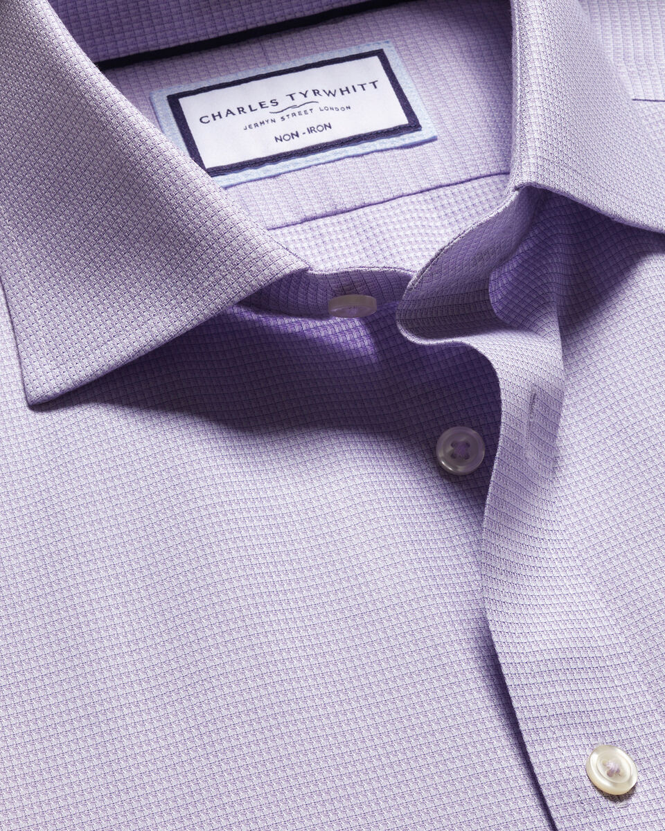 Cutaway Collar Non-Iron Stretch Kensington Weave Slim Fit Shirt - Lilac Purple