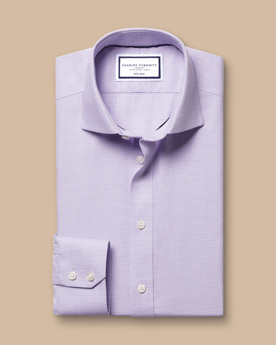 Cutaway Collar Non-Iron Stretch Kensington Weave Slim Fit Shirt - Lilac Purple