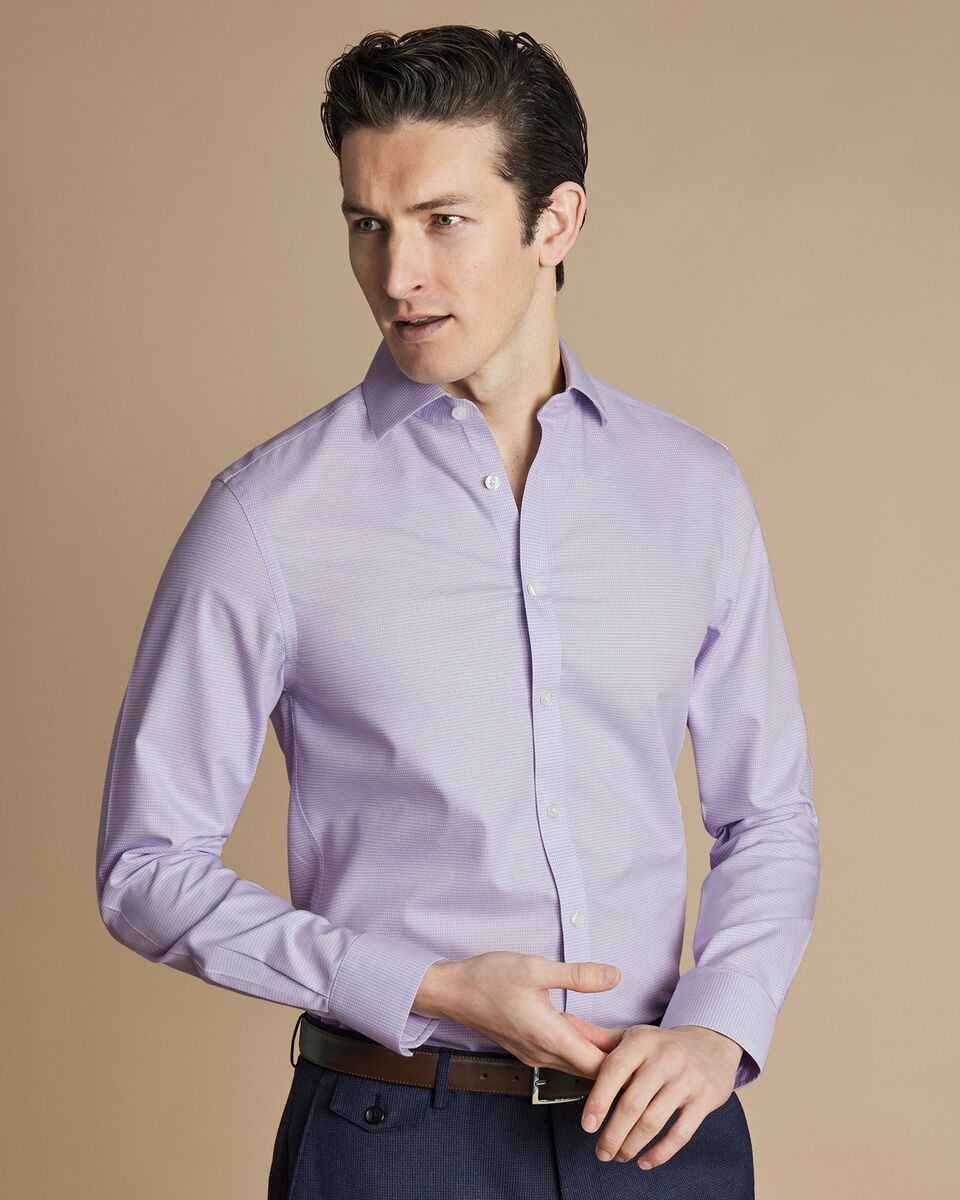 Cutaway Collar Non-Iron Stretch Kensington Weave Slim Fit Shirt - Lilac Purple