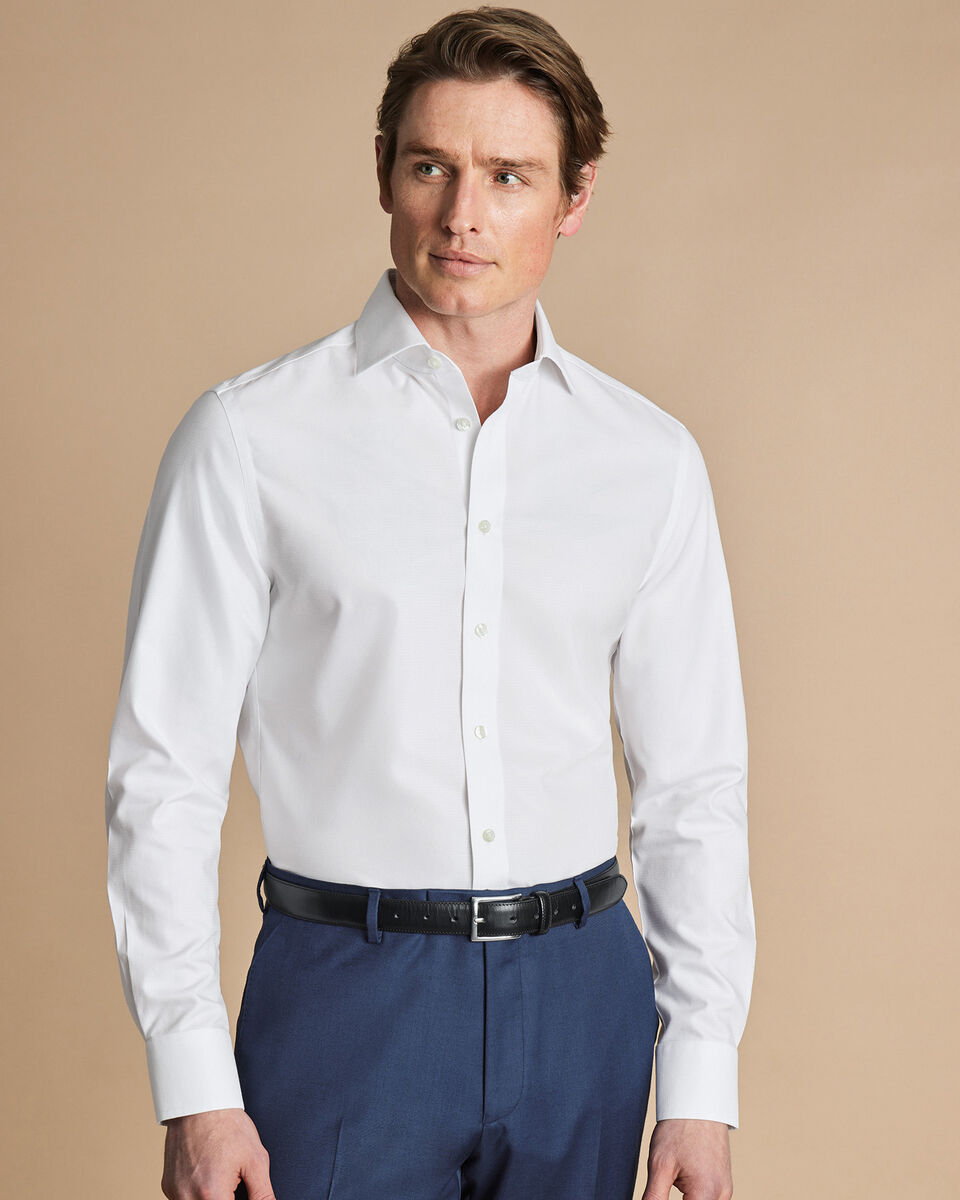 Cutaway Collar Stretch Kensington Weave Classic Fit Shirt - White