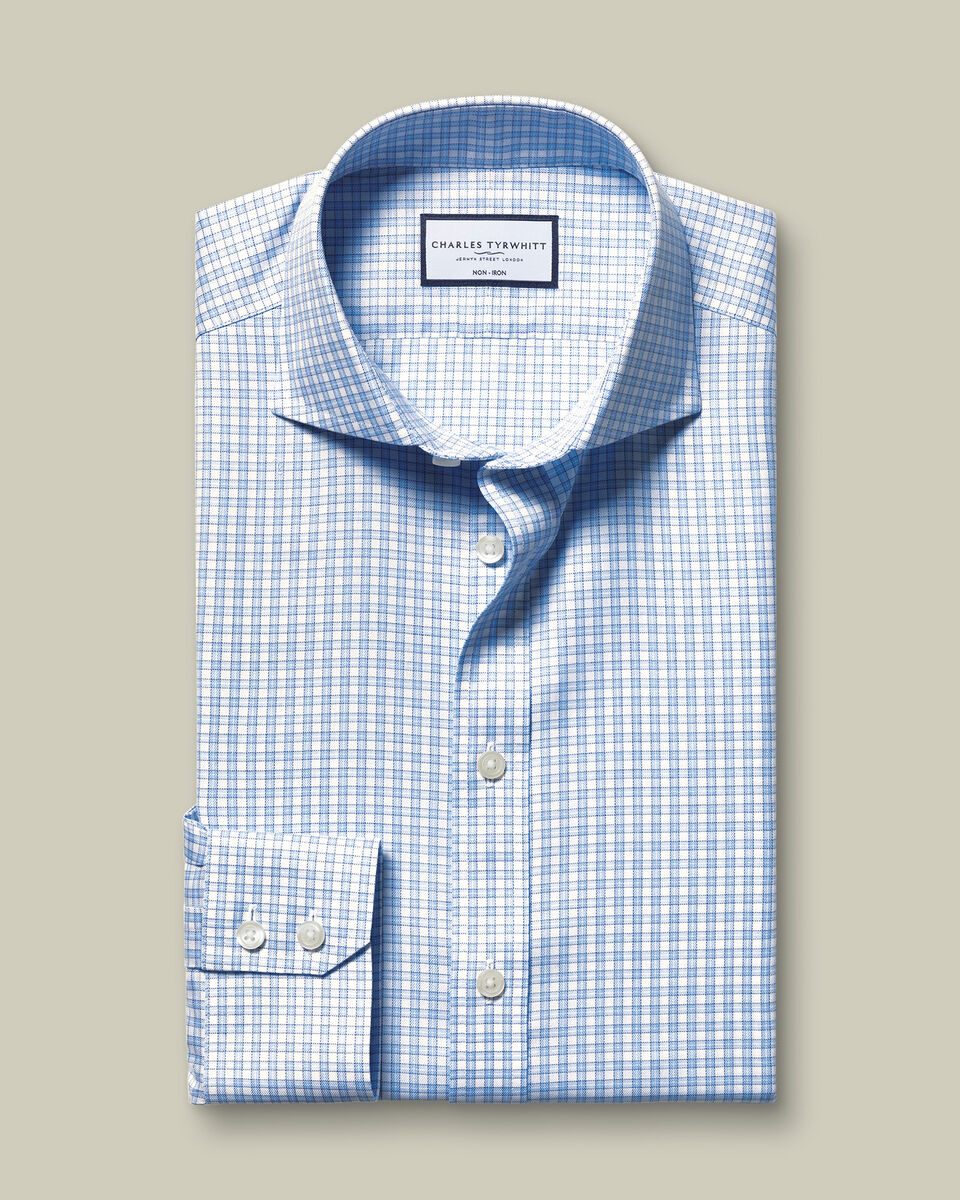 Cutaway Collar Non-Iron Twill Check Slim Fit Shirt - Cornflower Blue
