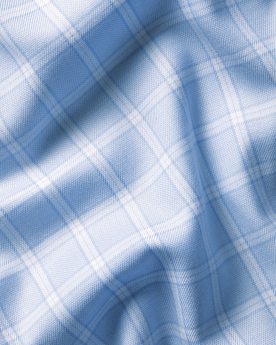 Cutaway Collar Non-Iron Twill Check Slim Shirt - Sky Blue