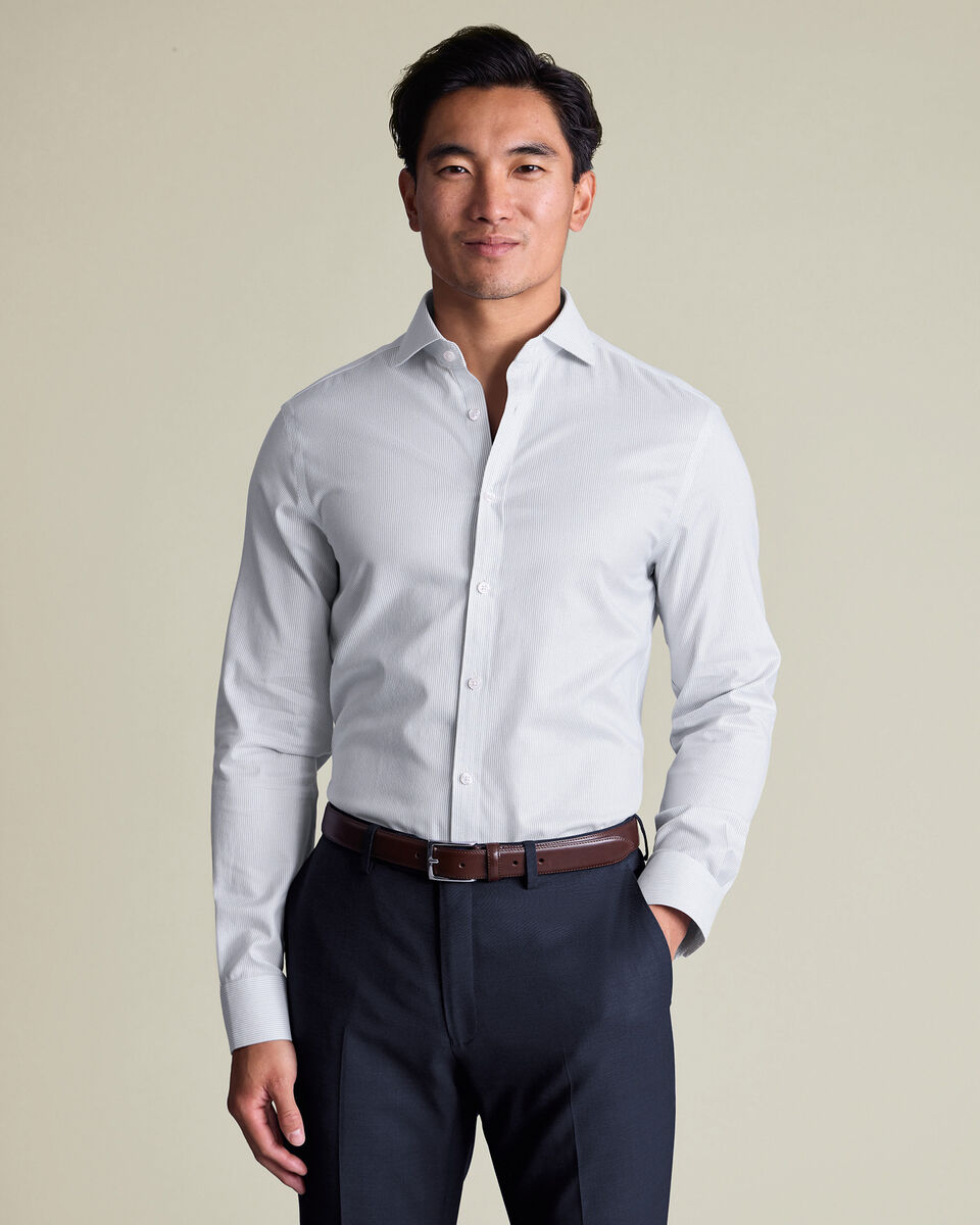 Non-Iron Twill Stripe Extra Slim Fit Shirt - Indigo Blue