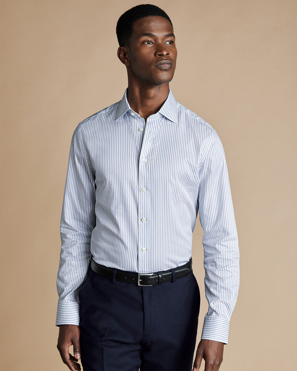 Cutaway Collar Egyptian Cotton Stripe Extra Slim Shirt - Sky Blue
