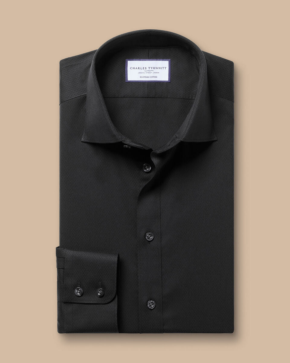 Luxury Ascot Weave Egyptian Cotton Slim Fit Shirt - Black