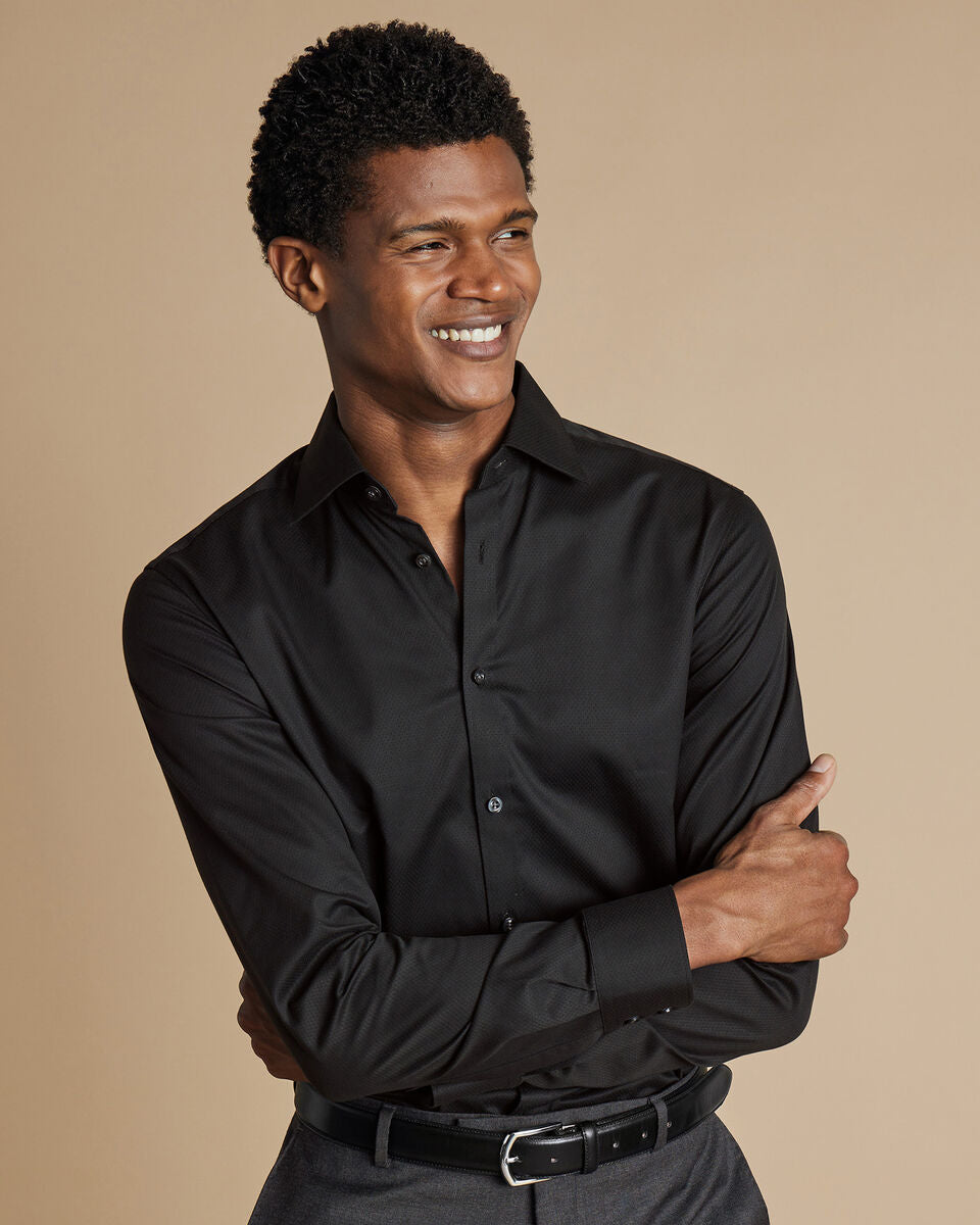 Luxury Ascot Weave Egyptian Cotton Slim Fit Shirt - Black