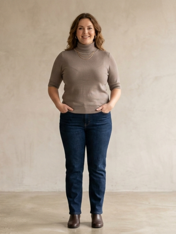 V by Very Turtleneck Half Sleeve Top - Taupe