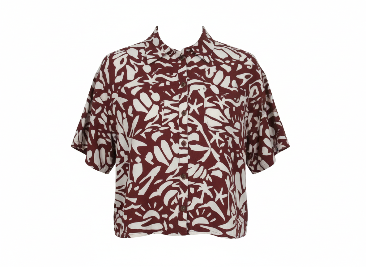 Brown Abstract Print Crop Shirt