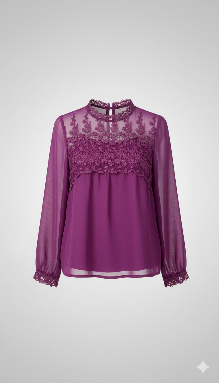 Lace Yolk Highneck Top Purple