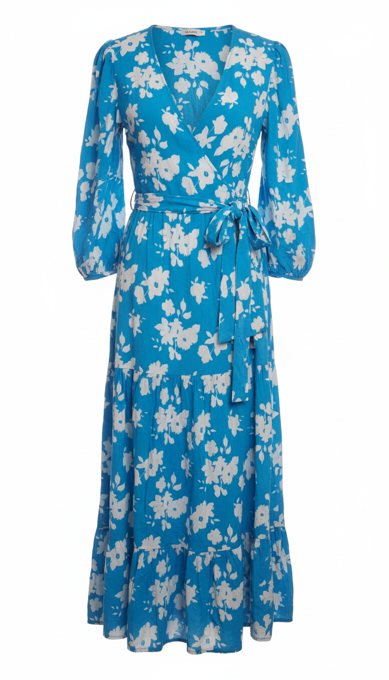 Blue Floral Maxi Wrap Dress