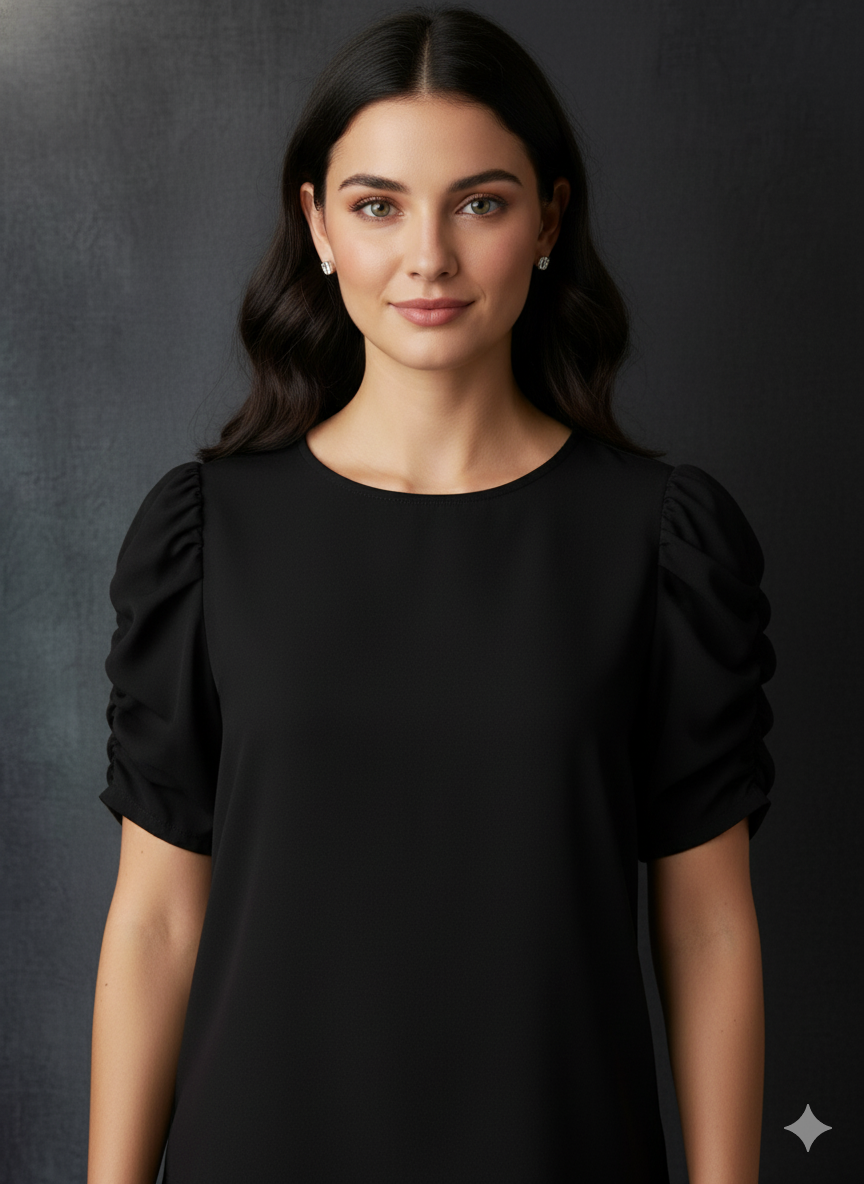 Black Bubble Sleeve Blouse
