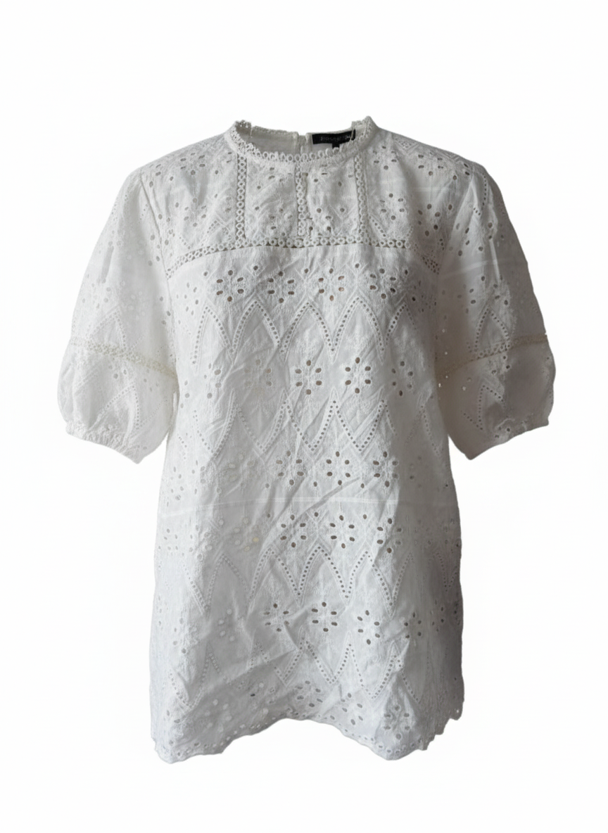 White Short Sleeve Broderie Top
