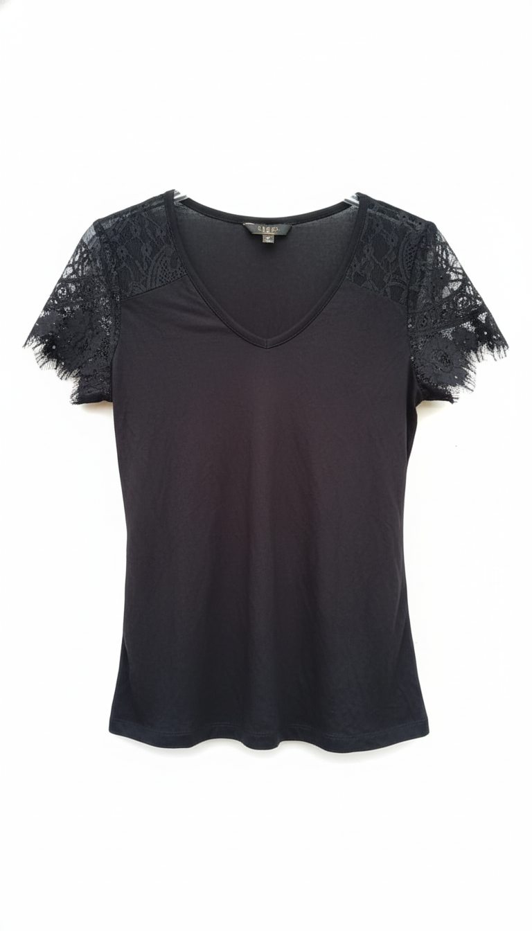 Lace Sleeve Tee Black