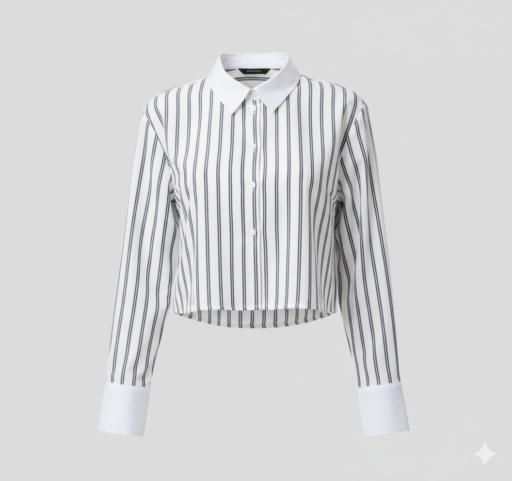 Contrast Collar Bengal Stripe Cropped Shirt