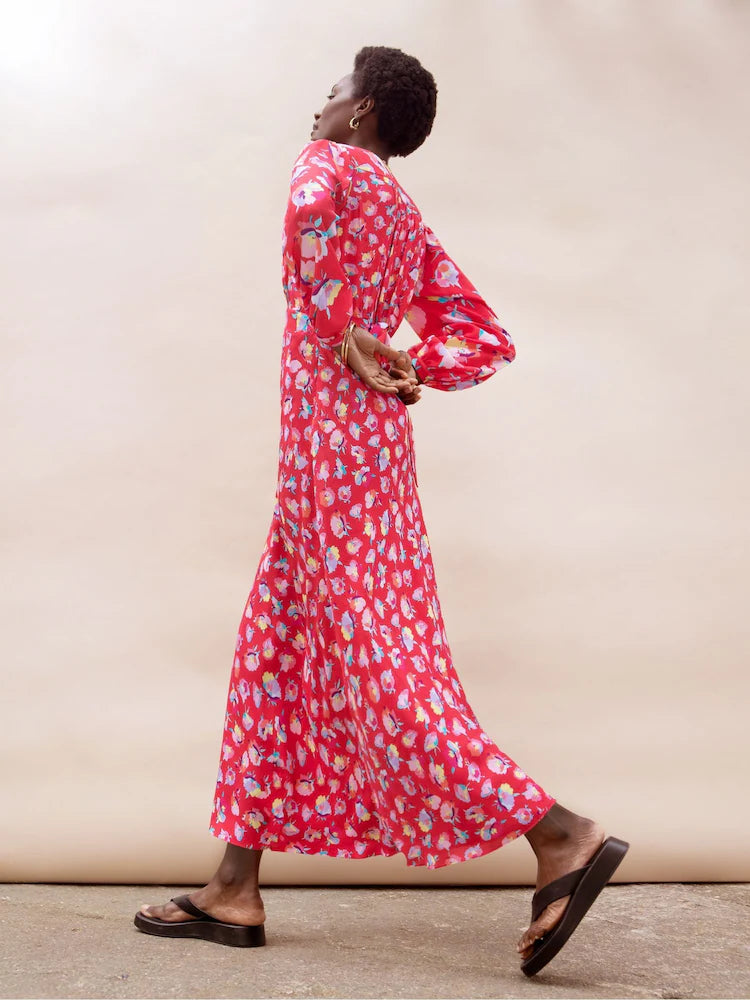 Pink Carnation Ditsy Print Tie Back Dress