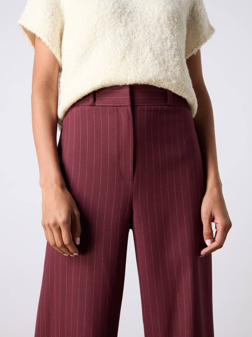 Pinstripe Wide Leg Trousers Burgundy