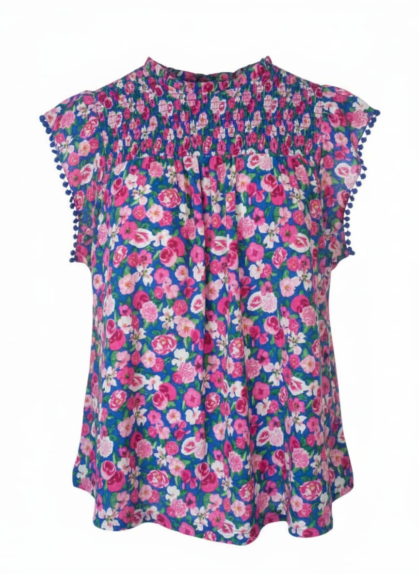Floral Highneck Shirred Top