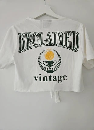 Reclaimed Vintage Inspired Tie Front Varsity T-Shirt - White