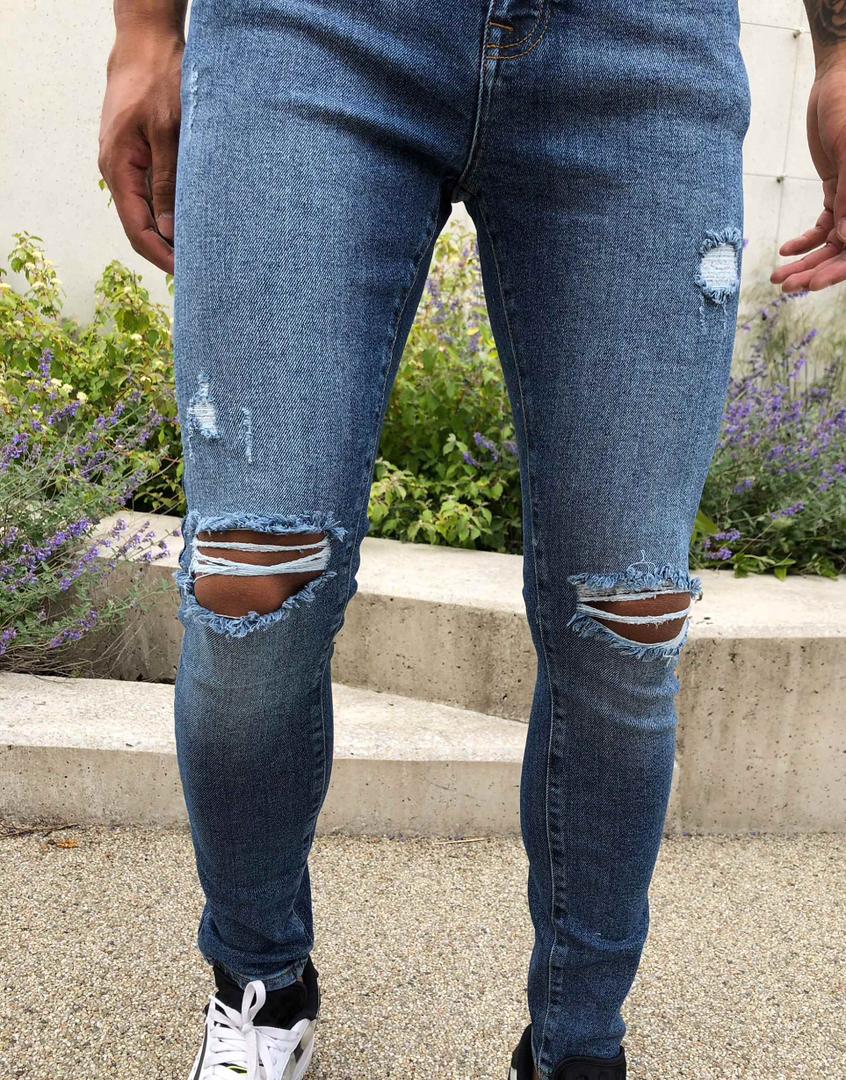 Spray On'Vintage Look' Jeans With Power Stretch In Dark Wash Blue With