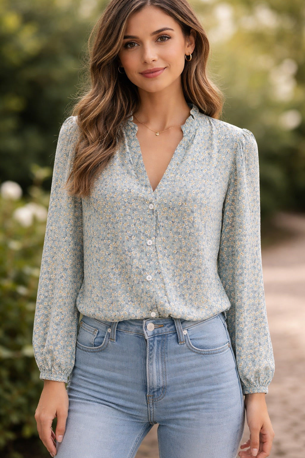 V Neck Floral Shirt